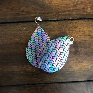 Rainbow Fish scale Leather Earrings